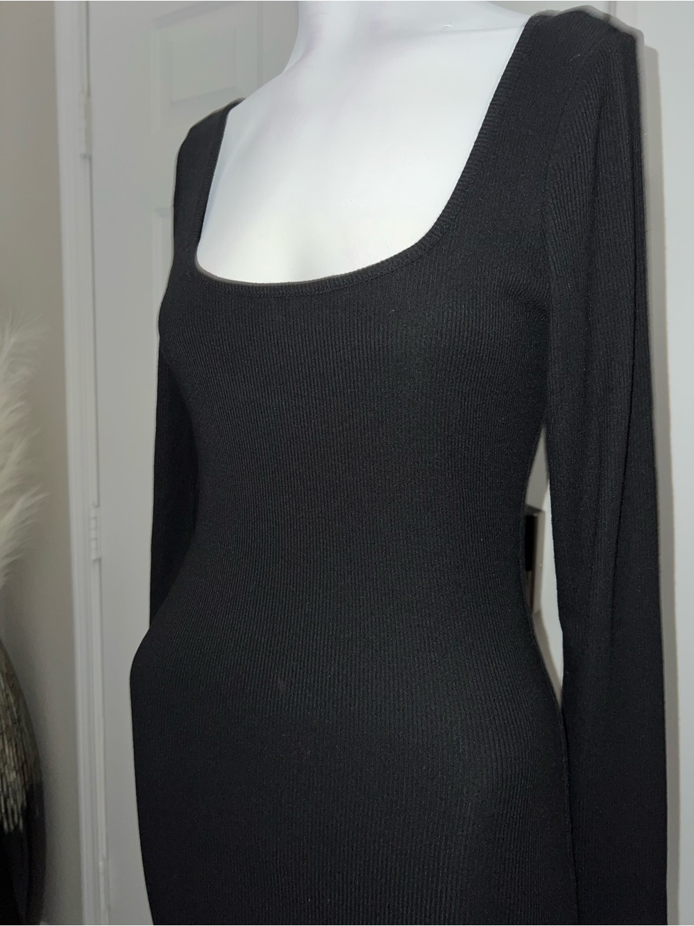 Black Square-Neck Long-Sleeve Mini Dress - Picture 3 of 6